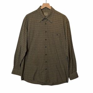 Scott Barber Heavyweight Flannel Button Front Shirt Olive Plaid Relaxed Fit